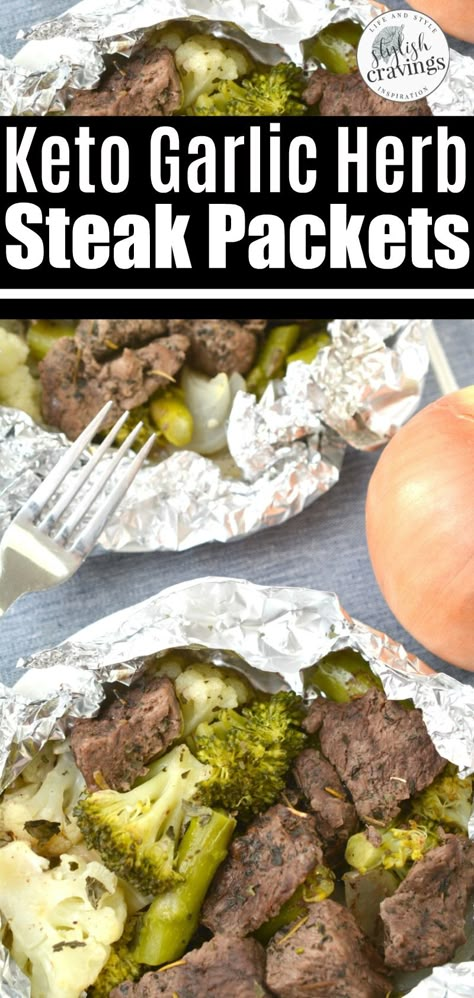 Keto Herb and Garlic Steak Packets #keto #ketodiet #foilpacketrecipes #ketorecipes #lowcarbdiet #easydinnerecipes #foilpacket Steak Foil Packets, Garlic Steak, Foil Packet Meals, Easy Steak Recipes, 100 Calorie, Resep Diet, Foil Packets, Keto Recipes Dinner, Diet Help