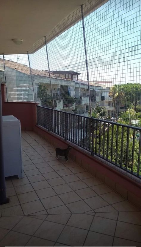 Cat Patio Balcony, Cat Proof Balcony, Cat Fence, Cat Patio, Colourful Living Room Decor, Balcony Grill, Balcony Grill Design, Cat Proofing, Pet Enclosure