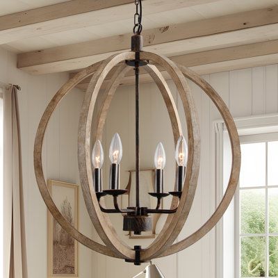 Elegant and gorgeous are the words to describe this beautiful sphere globe wood 4-light chandelier, a classic farmhouse item that will be perfect for your bedroom, foyer, entry, and even kitchen. It would be an eye-catching item to brighten your home. | Gracie Oaks 4 - Light Globe Orb Wood Chandelier Wood / Metal in Brown | 24 H x 20 W x 20 D in | Wayfair Farmhouse Chandelier Staircase, Modern Farmhouse Chandelier Bathroom, Farmhouse Chandelier Foyer Entryway, Entryway Light Fixture Farmhouse, Modern Farmhouse Living Room Light Fixture, Foyer Ideas Entryway Lighting, Italian Farmhouse Lighting, Staircase Chandelier Modern Farmhouse, Stairway Chandelier Farmhouse