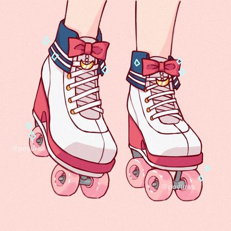 Sailor Moon skates 🌙 I can imagine her wearing this 💗🌸 - - #arttag2k19 #smallartist #thisisanewtagforartists #cie_feature #aestheticart… Aesthetic Roller Skating, Roller Derby Art, Shoe Drawings, Roller Skating Outfits, Be Aesthetic, Roller Skaters, Body Base Drawing, Characters Inspiration Drawing, Skate Art