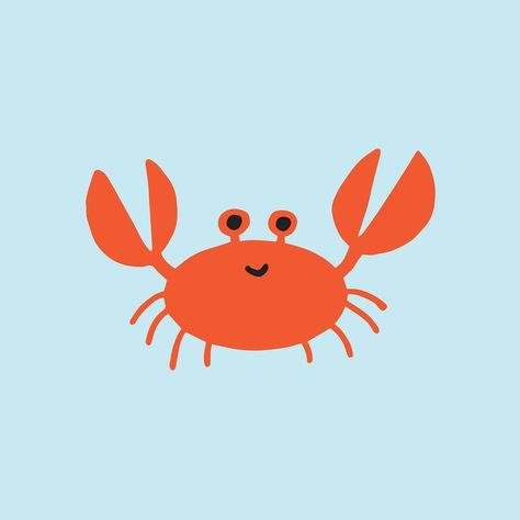 Crab Vector Illustration, Cartoon Crab Drawing, Crab Painting Easy, Cute Crab Illustration, How To Draw A Crab, Crustaceans Drawing, Cute Crab Drawings, Crab Drawing Simple, Cute Summer Drawings