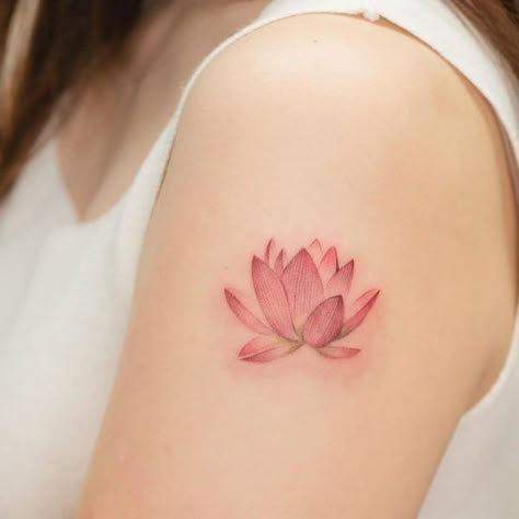 45 Lotus Flower Tattoos Meanings Red Lotus Tattoo Design, Small Pink Lotus Tattoo, Lotus Flower Tattoo Red Ink, Lotus Flower Tattoo Pink, Nana Lotus Flower Tattoo, Vietnamese Lotus Tattoo, Nana Lotus Flower, Nana Lotus Tattoo, Lotus Flower Tattoo Red