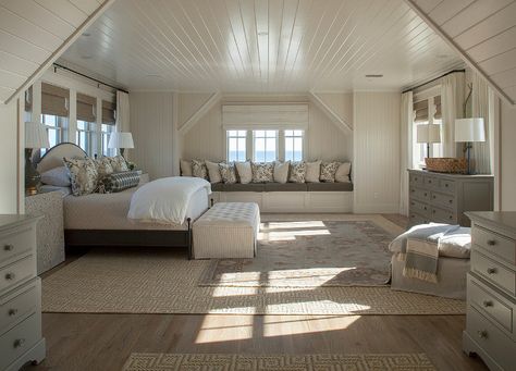 Cream And Grey Bedroom, Bedroom Window Seat, Attic Bedrooms, Attic Renovation, Attic Remodel, Bedroom Photos, Coastal Bedrooms, Attic Bedroom, Attic Rooms