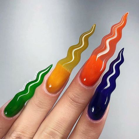 Wave Nails, Nail Quotes, Hair Glitter, Fun Nail Colors, May Nails, Claw Nails, Blush Nails, Crazy Nails, Unique Nails