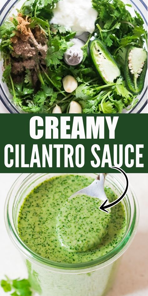 cilantro sauce made in food processor stored in jar Healthy Sauce, Dairy Free Sauces, Cilantro Lime Sauce, Cilantro Lime Dressing, Cilantro Sauce, Lime Sauce, Green Sauce, Avocado Recipes, Salad Dressing Recipes