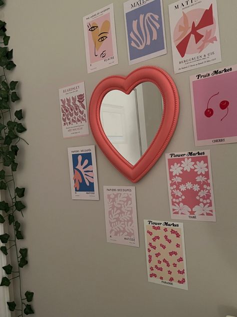 heart mirror danish pastel room decor #danishpastel #vines #roomdecoration Pastel Vision Board, Danish Pastel Mirror, Danish Pastel Room Mirrors, Pastel Room Mirrors, Danish Pastel Wall Shelves, Danish Pastel Picture Frame, Pastel Mirror, Danish Pastel Room Decor, Light Pink Heart Mirror