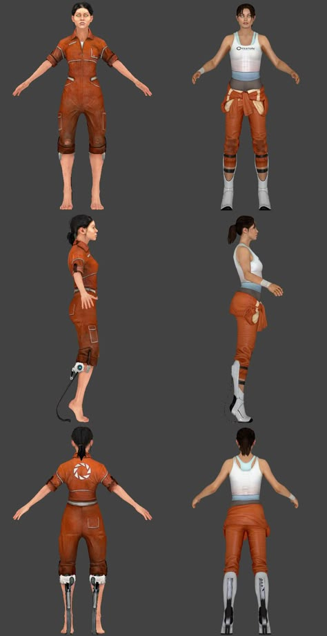 Chell reference sheet, both Portal and Portal 2. Chell Portal, Portal Cosplay, Portal Art, Valve Games, Aperture Science, Portal Game, Portal 2, You Monster, Reference Sheet