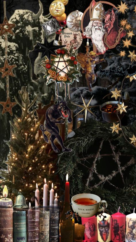 #krampus #darkchristmas Krampus Wallpaper Iphone, Dark Christmas Aesthetic Wallpaper, Christmas Lockscreen, Christmas Aesthetic Wallpaper, Dark Christmas, Witchy Wallpaper, Christmas Mood, Winter Solstice, Christmas Aesthetic