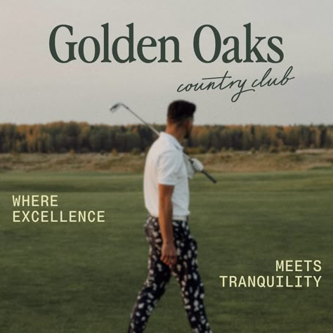 GOLDEN OAKS - a country club where excellence meets tranquility. I’ve been having a tougher time than usual nailing down color palettes! I knew I wanted a shade of green but also wanted some less traditional colors that could still evoke a sense of exclusivity and calm 🧘 also love a chance to use the perfectly nineties typeface by @jenwagner.co ✨ Hope you enjoy! Brief by @thebriefassociation @themondayagency #tbagoldenoaks #Branding #graphicdesign #adobeillustrator #typography #designcomm... Country Club Events Ideas, Country Club Interior, Country Club Events, Tough Times, Country Club, Color Palettes, Shades Of Green, Sense, Typography