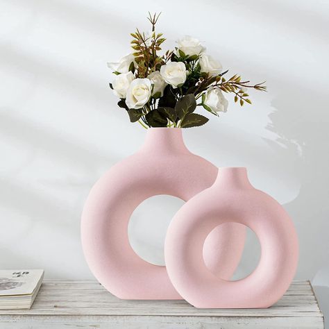 Pink Vase With Flowers, Pink Ceramic Vase, Blush Pink Bedroom Decor, Nordic Wallpaper, Blush Pink Living Room, Pink Vases, Farmhouse Boho Decor, Blush Pink Nursery, Flowers Minimalist