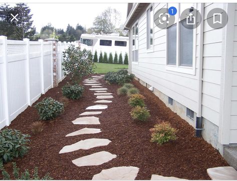 Mulch Landscaping Ideas Diy, Side Path, Broken Concrete, Walkway Ideas, Garden Walkway, Garden Shrubs, Yard Project, Backyard Spaces, Backyard Inspo