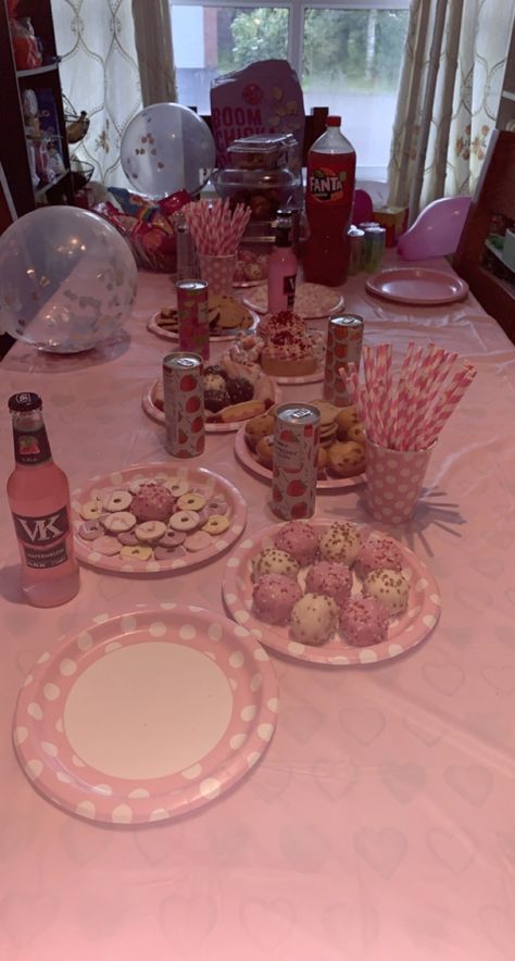 #pink #theme #birthday #party #partyfood Pink Theme For Birthday, Pink Birthday Party Snacks, Pink Birthday Party Sleepover, Pink Birthday Slumber Party, Pink 12th Birthday Party, Pink Birthday Sleepover Ideas, B Day Party Ideas For Girls 13, Pink Themed Sleepover, Pink Birthday Party Activities