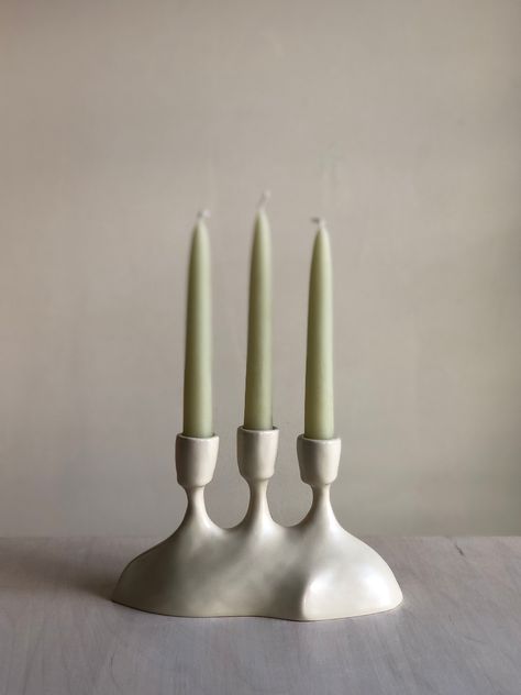 3 Taper Porcelain Candelabra Ceramic Candleabra Ideas, Candleabra Ideas, Fancy Crockery, Ceramics Christmas, Ceramic Candleholder, Hand Building Pottery, Candle Stick Holder, Taper Candle Holder, Object Design