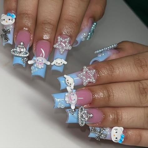 25 Best Y2K Nail Ideas to Try Blue Sanrio Nails, Acrylic Nails Y2k, Paznokcie Hello Kitty, Junk Nails, Nails Y2k, Girly Acrylic Nails, Cute Acrylic Nail Designs, Hello Kitty Nails, Y2k Nails