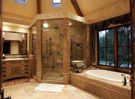 Insane bathroom Dream Bathroom Master Baths, Bathrooms Luxury, Bad Inspiration, Steam Showers Bathroom, Bathroom Pictures, Corner Shower, Dream Bathrooms, Bathroom Layout, Dream Bathroom