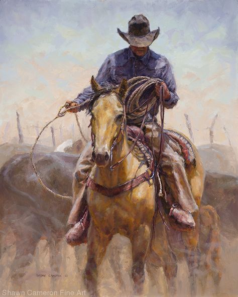 “Springtime Snare” ~ Shawn Cameron Oil ~ 20 x 16 Jack Sorenson, Cowboy Artwork, Cowboy Photography, Western Artwork, Rodeo Horses, Wilde Westen, Western Paintings, West Art, Cowboy Art