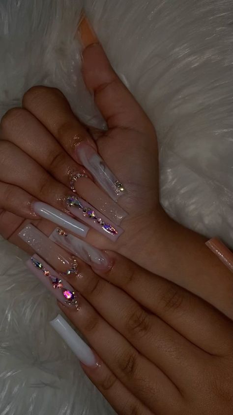 Marble French Nails, Nails Marble, Pink Ombre Nails, Drip Nails, Nails Salon, Simple Acrylic Nails, Long Acrylic Nails Coffin, Acrylic Nails Coffin Pink, Long Square Acrylic Nails