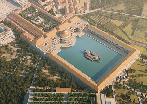 myrmekochoria on Twitter: "Reconstruction of Domus Aurea build for Nero, Rome, 1st c. CE. #history #archeology #architecture… " Empire Architecture, Imperiul Roman, Roman House, Artificial Lake, Roman City, Roman Architecture, Architecture Building Design, Roman History, 1st Century