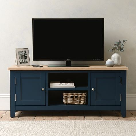 Teal Tv Stand Living Rooms, Blue Tv Stand Living Room, Navy Tv Stand, Blue Tv Unit, Tv Stand Refurbished, Small Corner Tv Unit, Corner Tv Units, Blue Tv Stand, Tv Stand Decor Ideas