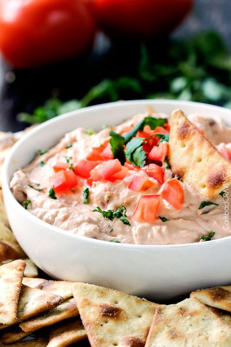 3 Ingredient Best EVER Bean Dip is the easiest and tastiest bean dip you will ever make! you need this in your party back pocket! Bean Dip Cold, Cold Bean Dip, Bruschetta Cheese Ball, Best Bean Dip, Healthy Bean Dip, Best Appetizers Ever, Refried Bean Dip, Bean Dip Recipes, Carlsbad Cravings