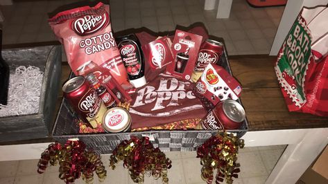 Dr Pepper Basket, Fishing Basket, Family Doctors, Dr Pepper, Gift Baskets, Candy, Christmas Gifts, Cream, Stuffed Peppers