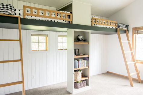 Modern bunk beds are trending, so I was excited to transform our oak bunk beds! See how easy it is to modernize a double loft bed with paint. #fromhousetohaven #loftbeds #modernloftbeds #bunkbeds #boysroom #doubleloftbed #boysbeds #youthloftbeds Loft Bed For Small Rooms, Double Loft Bed, Oak Bunk Beds, Grace In My Space, Aesthetic Bedroom Design, Double Loft Beds, Modern Boys Rooms, Lofted Bed, Loft Beds For Small Rooms