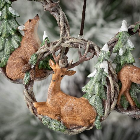 Woodland Animal Ornaments, Forest Christmas Tree, Woodland Christmas Ornaments, Milkhouse Candles, Woodland Christmas Decor, Fall Winter Decor, Woodland Christmas Tree, Unique Treats, Woodland Cabin