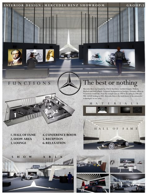 Mercedes Benz Showroom Architecture, Cars Showroom Design, Car Showroom Design Architecture, Interior Design Poster Layout, Auto Showroom Design, Car Showroom Plan, Car Showroom Interior Design, Mercedes Benz Showroom, Mercedes Showroom