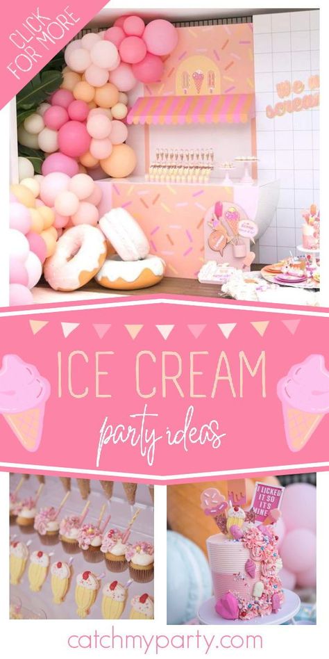 Take a look at this gorgeous ice cream-themed pool party! The birthday cake will blow you away! See more party ideas and share yours at CatchMyParty.com Ice Cream Theme Cake, Ice Cream Pool Party, Birthday Ice Cream, Ice Cream Party Theme, Something White, Pool Party Themes, Ice Cream Theme, Third Birthday Party, Pool Birthday