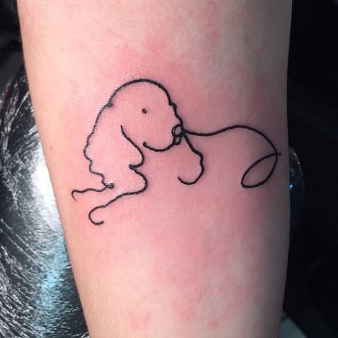 Simple cocker spaniel tattoo, simple dog tattoo English Cocker Spaniel Tattoo, Sprocker Spaniel Tattoo, Cocker Spaniel Tattoo Ideas, Cocker Spaniel Tattoo Minimalist, Simple Cocker Spaniel Tattoo, Cocker Spaniel Tattoo, Cocker Spaniel Outline Tattoo, Small Shoulder Tattoos, Dog Line Art