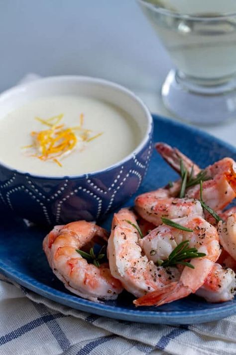 Roasted Shrimp with Creamy Citrus Aioli Citrus Aioli, Aioli Sauce, Aioli Recipe, Roasted Shrimp, Communal Table, Amazing Appetizers, Cooking For Two, Food Words, Aioli