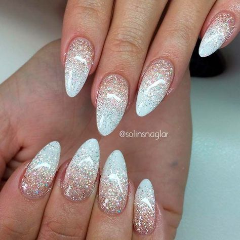 Prom Nails French, Oval Acrylic Nails, Prom Nail Designs, Prom Nails Red, Prom Nails Silver, Ombre Nail, Nails Prom, Nails Glitter, Nail Designs Glitter