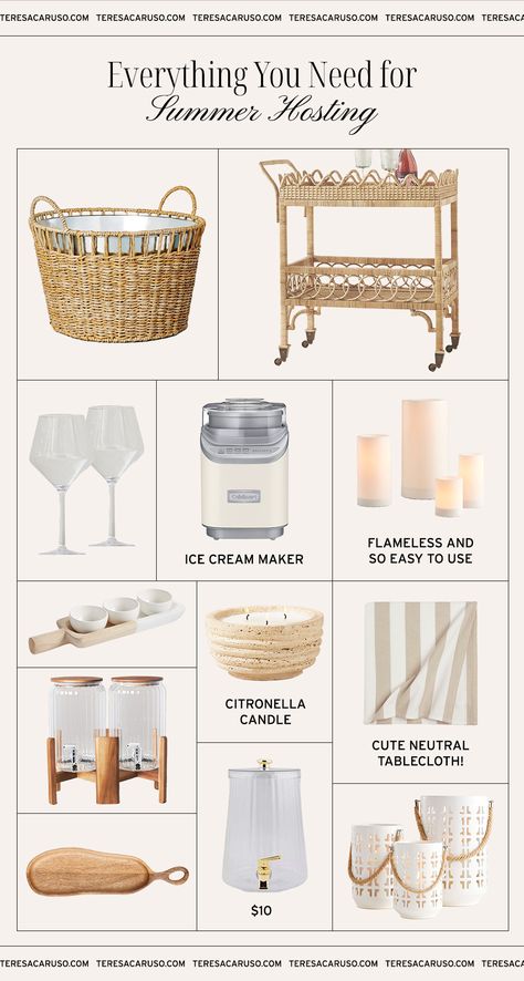 Everything You Need for Summer Hosting - Teresa Caruso Hosting In A Small Space, Summer Hosting, Teresa Caruso, Rattan Bar Cart, Welcome Home Parties, Ceramic Lantern, Walmart Home, Beverage Tub, Big Backyard