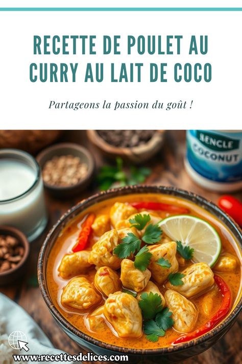 Découvrez une délicieuse recette de poulet au curry au lait de coco, un plat exotique et crémeux prêt en 30 minutes. Une explosion de saveurs qui ravira toute la famille Poulet Curry Coco, Coco Curry, Weight Watchers, 30 Minutes, Diner, Coco