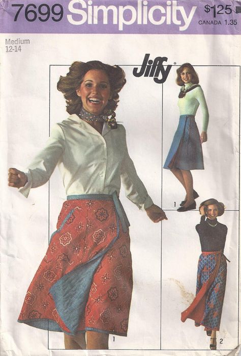 Jiffy Front Wrap Reversible Skirt In Two Lengths Size 12 14 Waist 26 1/2 28 Sewing Pattern 1976 Simplicity 7699 Paper Sewing, Reversible Skirt, Ankle Length Skirt, Paper Sewing Patterns, Wrap Around Skirt, Simplicity Sewing, Simplicity Sewing Patterns, Vintage Sewing Patterns, Skirt Pattern