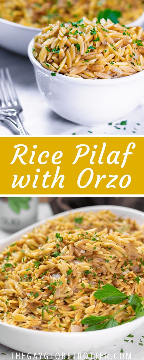 Easy Pasta Side, Orzo Recipes Healthy, Rice Pilaf With Orzo, Orzo Recipes Side, Orzo Dinner Recipes, Pasta Side Dishes Easy, Pasta Side Dish, Easy Rice Pilaf, Sour Cream Noodle Bake