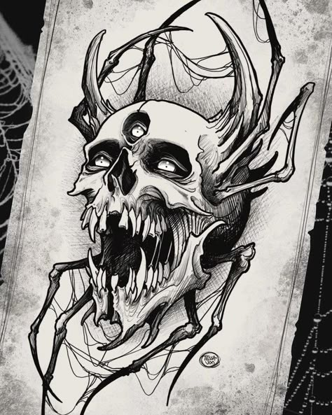 Skeleton Drawing, Spider Drawing, Neotraditional Tattoo, Skull Sketch, Skeleton Drawings, Scary Tattoos, Skull Art Drawing, Creepy Tattoos, Skulls Drawing