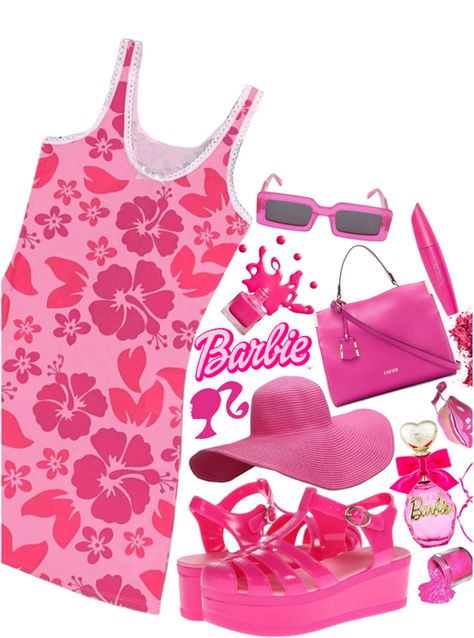 Barbie Beach Theme Outfit, Tropical Barbie Outfit, Beach Barbie Outfit, Beach Barbie Costume, Orange Barbie Outfits, Malibu Barbie Outfit, Barbie Outfits Halloween, Sparkle Beach Barbie, Beach Party Outfits