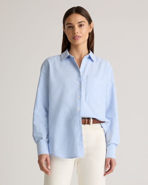 A forever essential, our Organic Cotton Relaxed Oxford Shirt blends timeless style and everyday comfort. Crafted from premium organic cotton, the special enzyme wash process creates an ultra-soft handfeel so you can feel comfy all day without sacrificing any polish. Its classic look can flex for work or the weekend, making it a must-have for any wardrobe. Oxford Shirt Women Outfit, Oxford Shirt Outfit, Oxford Shirt Women, Quarter Zip Sweater, Oxford Shirt, Shirt Outfit, Classic Looks, Sweater Shirt, Timeless Fashion