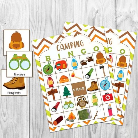 Camping Bingo, Camping Printables, Camping Preschool, Free Printable Bingo Cards, Camping Theme Birthday, Bingo Games For Kids, Bingo Online, Free Bingo Cards, Bingo For Kids