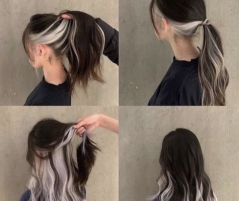 Brown And Silver Hair, Brown Hair With Silver Highlights, Under Hair Color, Black And Silver Hair, Purple Blonde, Dyed Hairstyles, Silver Hair Dye, Underneath Hair Color, Hair Color Inspiration