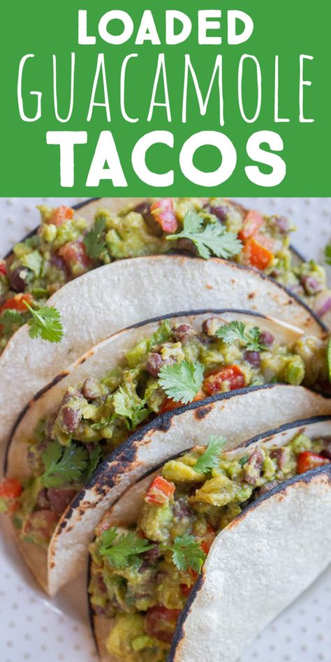 These Loaded Guacamole Tacos are a fun and delicious no cook recipe that can be enjoyed all summer long! Use mini tortillas to make these into cute little appetizers, or regular sized for an easy lunch or dinner. Serve with beans, rice and chips for a full meal. #tacorecipe #loadedguacamole #appetizer #veganrecipe #guacamoleracos Vegan Guacamole Recipe, Taco Stuffed Portabella Mushrooms, Guacamole Recipe Easy No Tomato, Vegan Cauliflower Tacos Recipes, Authentic Mexican Guacamole Recipe, Mini Tortillas, Vegan Mexican, Taco Recipes, Easy Lunches