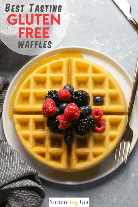 These are the Best Gluten Free Waffles in the world! Crispy on the outside, soft and fluffy on the inside with the perfect balance of sweetness. Fresh berries and maple syrup will take these gluten free waffles to a whole new level of "waffle heaven!” Be sure to check out the drool worthy video included. You can have breakfast ready in no time! #glutenfreewaffles #grainfreewaffles Gluten Free Belgian Waffles, Best Waffle Recipe, Gluten Free Apple Pie, Paleo Waffles, Gluten Free Cookbooks, Waffles Easy, Gluten Free Waffles, Best Gluten Free, Paleo Breakfast