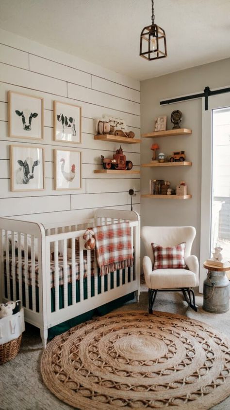 Farm Animals Nursery Theme, Rustic Nursery Ideas, Rustic Baby Nursery, Barnyard Nursery, Boy Nursery Design, Boys Nursery Ideas, Nursery Theme Ideas, Farm Nursery Theme, Rustic Baby Nurseries