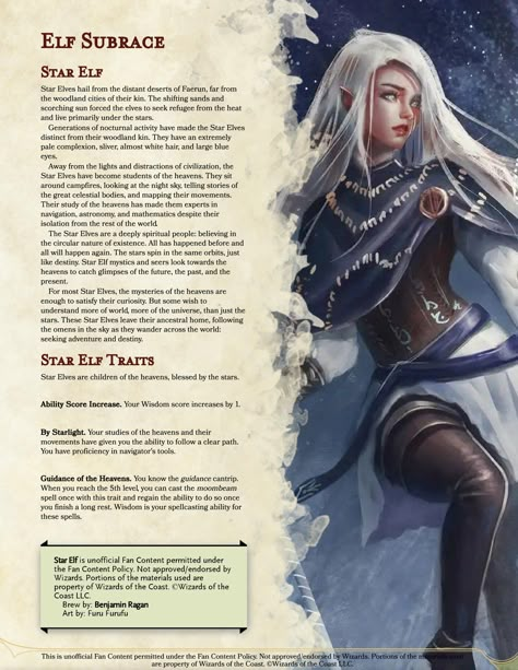 Star Elf, Dungeons And Dragons Races, D D Races, Dnd Elves, Dnd Character Sheet, Spirit Magic, D D Classes, D D Character Ideas, Dungeon Master's Guide