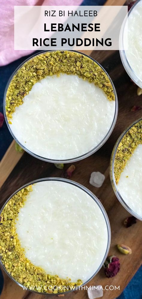 Arabic Rice Pudding, Mediterranean Rice Pudding, Easy Lebanese Desserts, Dessert Rice Recipes, Lebanese Rice Pudding, Middle Eastern Rice Pudding, Egyptian Rice Pudding, Lebanese Breakfast Recipes, Turkish Rice Pudding