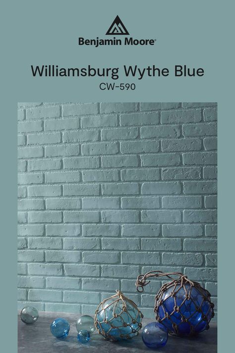 Williamsburg Wythe Blue CW-590 is a classic that never goes out of style. This beautiful hybrid blue pairs a hint of Prussian blue with a gray base paint. Williamsburg Wythe Blue, Blue Interior Paint, Wythe Blue, Cape Cod Style, Blue Paint Colors, Prussian Blue, Interior Paint Colors, Blue Interior, Blue Paint