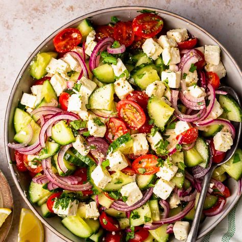 Cucumber Tomato Feta Salad, Garden Salad Recipe, Tomato And Onion Salad, Tomato Salad Recipe, Feta Salad Recipe, Olive Oil Dressing, Oil Dressing, Tomato Salad Recipes, The Cookie Rookie