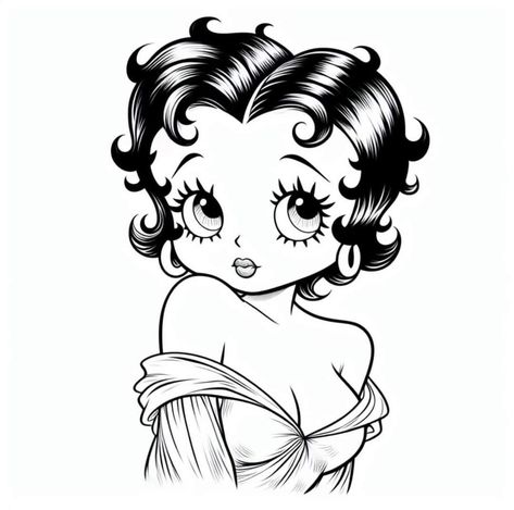 Betty Boop Simple Drawing, Betty Boop Stencil, Tattoos Betty Boop, Betty Boop Sketch, Cosmetology Vision Board, Betty Boop Drawing, Betty Boop Aesthetic, Betty Boop Comic, Betty Boop Tattoo