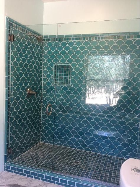 Bathroom Shower Panels, Ogee Drop, Her Bathroom, Architecture Bathroom, Fireclay Tile, Downstairs Bathroom, Bathroom Redo, Ocean Inspired, Shower Remodel